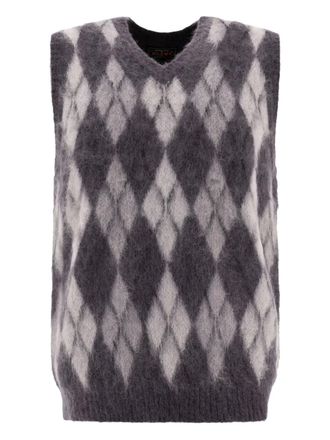 Beams Plus argyle-knit vest - men - Nylon/Wool/Mohair - S - Grey