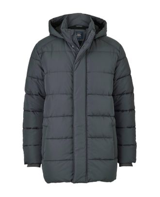 SAVILE ROW Mens Dark Grey Hooded Puffer Jacket with Rib Knit Storm Cuffs - Size X-Large