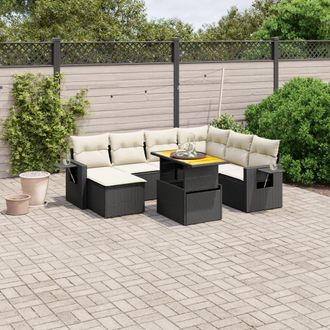 vidaXL Set De Sof&aacute;s De Jard&iacute;n 8 Piezas Y Cojines Rat&aacute;n Sint&eacute;tico Negro Vidaxl