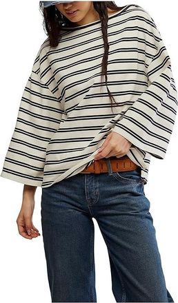 Free People We The Free Cest La Vie T-Shirts Womens Clothing Black Combo : MD (Womens 8-10), Cotton