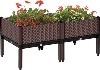 OEM Juego De 2 Jardineras De Exterior Jardineras Cuadradas Elevadas Combinaci&oacute;n Libre 50x50x46,5 Cm Marr&oacute;n