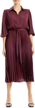 Max Studio Three-Quarter Sleeve Satin Midi Shirtdress in Wine at Nordstrom Rack, Size X-Large