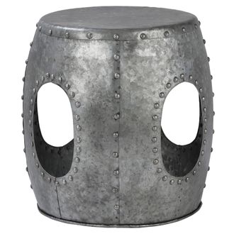 WOMO-DESIGN Womo-design - Mesa Auxiliar Vantaa Redonda &Oslash;38x43 Cm Plata, Vintage, Hecha A Mano, Metal, Dise&ntilde;o Industrial, Mesita De Centro Con Remaches Soldados De