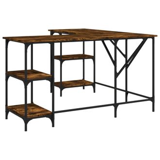Berkfield Home Desk Smoked Oak 139x139x75 cm Engineered Wood in Brown | Size: 139 x 139 x 75 cm