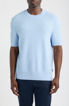 BOSS H-Nilton Short Sleeve Basket Weave Cotton Sweater in Light Past/blue at Nordstrom, Size Xx-Large