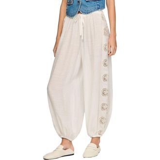 Sandro Crinkled wide-leg trousers in White at Nordstrom, Size 40 Eu