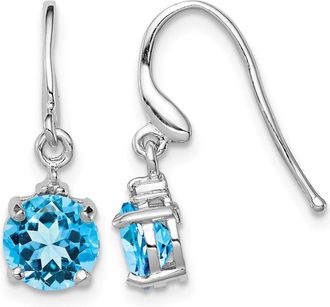 Diamond2Deal Sterling Silver Rhodium-plated Blue Topaz and Diamond Wire Earrings