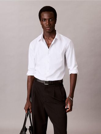 Calvin Klein Mens Geometric Jacquard Slim Button-Down Shirt - White - 2XL