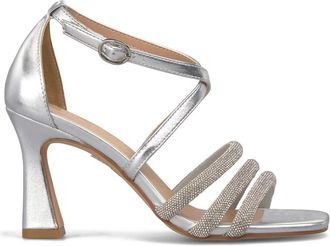 Alma En Pena Half Sandaal Met Meerdere Tubulaire Bandjes - Dames - Sandalen met hakken - Grijs - 37 EU - Schoenen