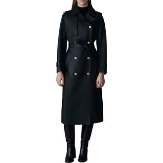 Mackage Gael-V Double Breasted Lambskin Leather Trench Coat in Black-Gold at Nordstrom, Size Xx-Small
