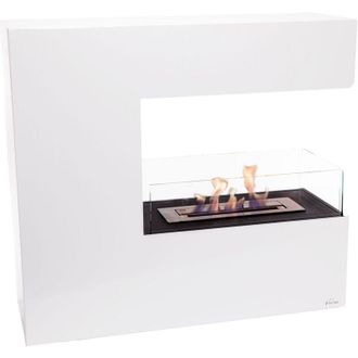 Purline Purline - Chimenea De Etanol De Suelo En Acero Blanco Y Cristal Templado