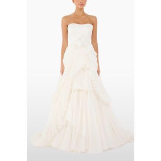 Jenny Packham Antonia Ruffled Bow Dress in Ivory at Nordstrom, Size 12 Uk