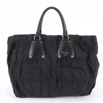 Prada Black Leather Nylon Handbag Shoulder Bag Tote Bag (Pre-Owned)