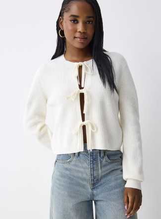 Twik Womens Three bows ribbed Cardigan Sweater