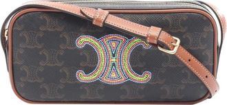 Celine Pre-owned Vintage Monogram Canvas Schoudertas met Kleurrijke Triomphe Borduurwerk - Dames - Vintage Schoudertas - Bruin - ONE Size - Vintage