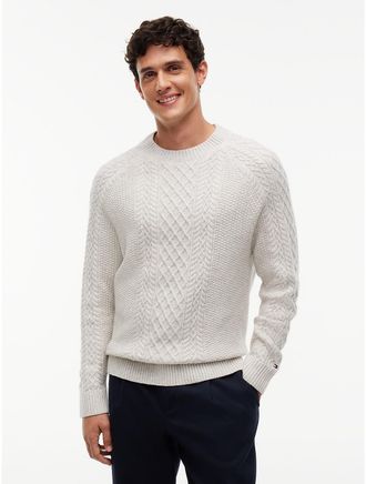 Tommy Hilfiger Mens Fisherman Cable Knit Sweater - Beige - XL