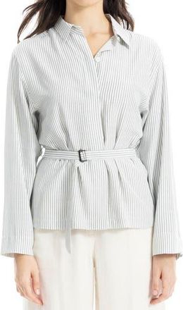 Max Studio Stripe Belted Button-Up Shirt in Ivory/Black Twin Stripe at Nordstrom Rack, Size X-Large
