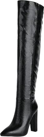 Generic Women Over Knee Boots Pointed Toe Heel Pleated Pu Leather Winter Office Long Boot