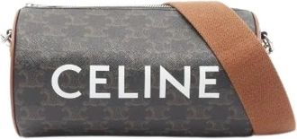 Celine Pre-owned Cross Body Bags, female, Brown, Size: ONE SIZE Pre-owned Triomphe PVC Coated Canvas Leather Shoulder Bag