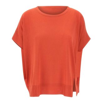 Elena Miro Round-neck Knitwear, female, Red, Size: S Ribbed Side Slits Sweater