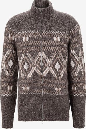 Brunello Cucinelli Alpaka-Mix-Cardigan mit geometrischem Jacquardmotiv und Zip