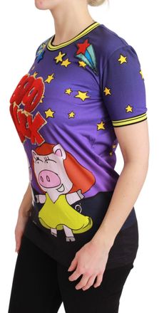 Dolce & Gabbana Womens Purple Year Of The Pig Top Cotton T-Shirt