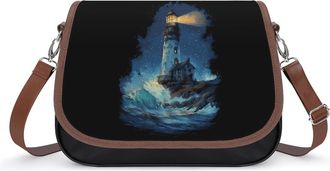 Generic Lighthouse And Wave Small Womens Crossbody Bags Shoulder Handbag with Adjustable Strap for Travel