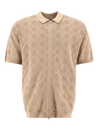 Beams Plus mesh-knit zip polo shirt - men - Cotton - S - Neutrals