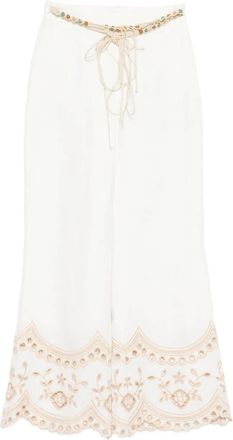 Zimmermann Wanderlust beaded embroidered trousers - women - Linen/Flax/Polyester/Cotton - 0P - White