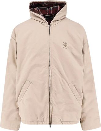 Balenciaga Light Jackets, male, Beige, Size: S Cotton Blend Hooded Jacket