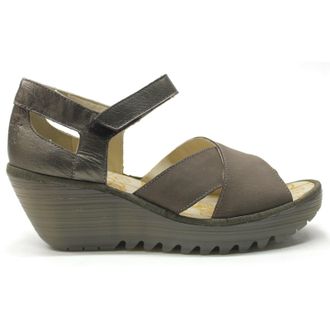 FLY London YENT365FLY Leather Womens Hook and loop Sandals - Pewter - Size:UK 5