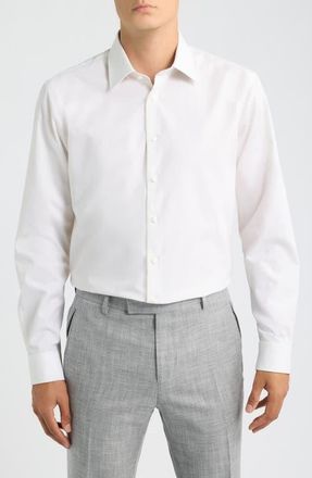 Nordstrom Trim Fit Pinstripe Premium Non-Iron Cotton Dress Shirt in Ivory Emilio Dobby at Nordstrom, Size 15.5