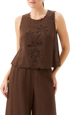 Fifteen Twenty Elina Embroidered Sleeveless Top in Brown at Nordstrom, Size X-Small