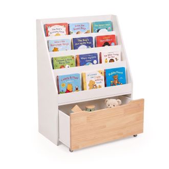 Relaxdays Relaxdays Estanter&iacute;a Infantil, 80 X 60 X 30 Cm, 4 Estantes, Caj&oacute;n Con Ruedas, Blanco/natural
