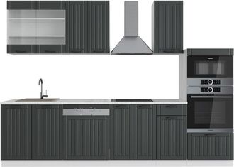 Vicco Cucina componibile Fame-Line, Antracite casa di campagna/bianco, 300 cm con armadio alto, senza piano di lavoro