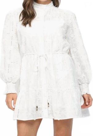 Fate Floral Embroidered Eyelet Lace Tie Dress In White