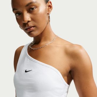 Nike Womens Nike Sportswear Tight One-Shoulder Tank Top in White | IV5003-100