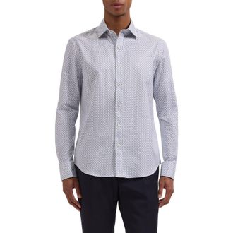 Bugatchi Axel Shaped Fit Geo Floral Cotton Button-Up Shirt in Navy at Nordstrom, Size Xxx-Large