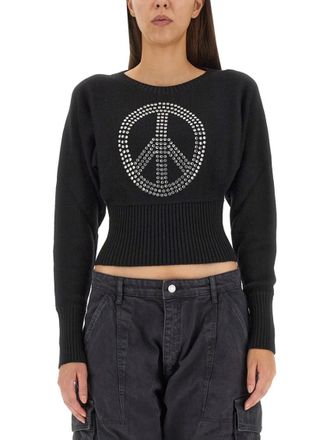 Moschino Black Embellished Round Neck Sweater