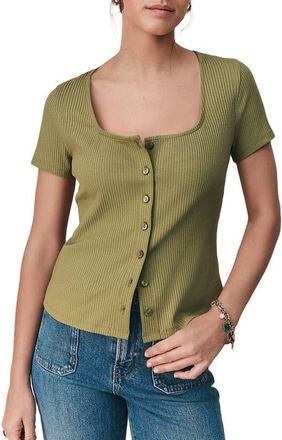 Next Rib Short Sleeve Button-Up Top in Green at Nordstrom, Size 10 Us