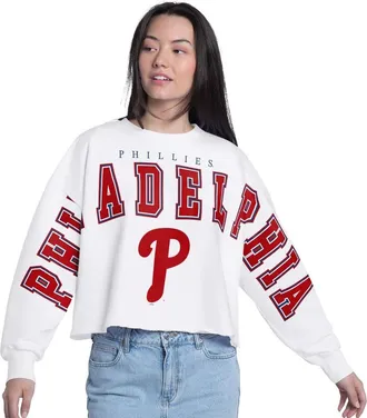G-III 4Her by Carl Banks Womens G-III 4Her by Carl Banks White Philadelphia Phillies Bleachers Cropped Pullover Sweatshirt at Nordstrom, Size Xx-Large