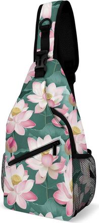 Generic Lotuses Flower Mens Shoulder Bags Sling Crossbody Backpack Travel Hiking Chest Bag with Small Side 38x20cm