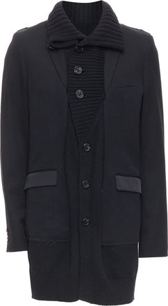 Undercover black wool alpaca rib trim layered long coat