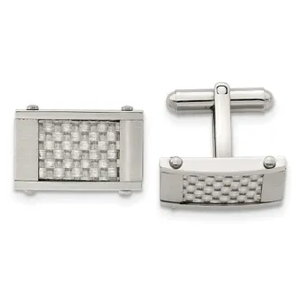 Diamond2Deal Stainless Steel Brushed and Polished Grey Carbon Fiber Inlay Cufflinks