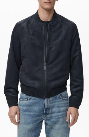Mango Faux Suede Bomber Jacket in Night Blue at Nordstrom, Size X-Large