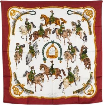 Herm&egrave;s Pre-owned Scarves, female, Red, Size: ONE SIZE Pre-owned Silk Scarf Reprise Equestrian