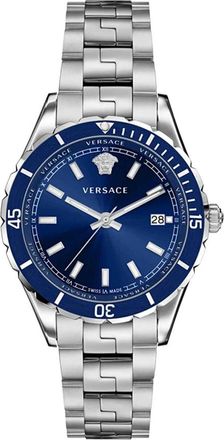 Versace Elegante Blauwe Wijzerplaat Roestvrijstalen Horloge - Heren - Horloges - Grijs - ONE Size - Accessoires