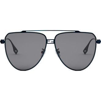 Fendi Baguette 59mm Pilot Sunglasses in Shiny Blue /Smoke at Nordstrom