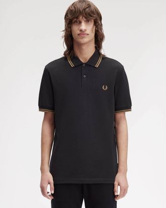 Fred Perry Signature Mens Twin Tipped Polo Shirt in Black Cotton - Size Medium