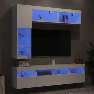 vidaXL Vidaxl - Mueble De Pared De Tv Con Luces Led 7 Piezas Blanco